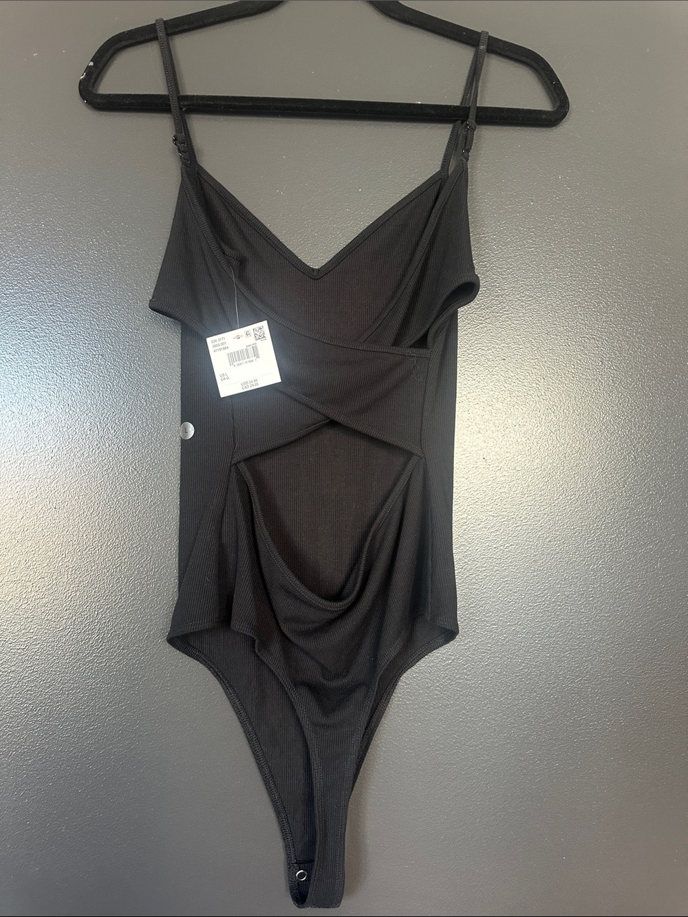 American Eagle Outfitters Black Ribbed Cutout Draped Bodysuit